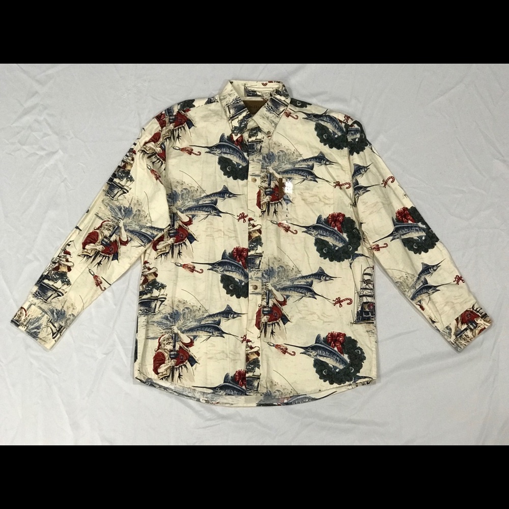 Christmas/ fishing outdoorsmen button down